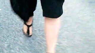 mornings walkin with my sexy nylon feet in birkenstocks outdoors feelin naughty