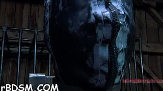 shaved beauty locked in cage with cum-hungry pussy out