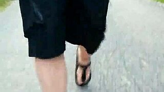 mornings walkin with my sexy nylon feet in birkenstocks outdoors feelin naughty