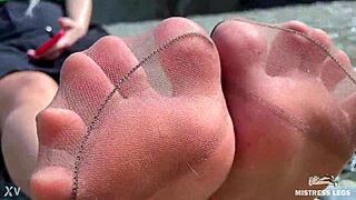 Goddess Teases Cute Nylon Soles Toes Riverside!