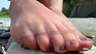 Goddess Teases Cute Nylon Soles Toes Riverside!