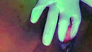 ebony babe gaps her pussy wide with huge insertions