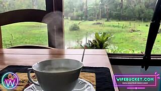 good mornin' blowjob from amateur milf wife starts day right on kitchen desk