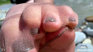 Goddess Teases Cute Nylon Soles Toes Riverside!
