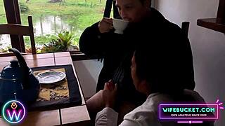 good mornin' blowjob from amateur milf wife starts day right on kitchen desk