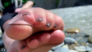 Goddess Teases Cute Nylon Soles Toes Riverside!