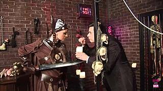 brunette fuck doll in indian cosplay gets bent over fucked deepthroat doggystyle at bdsm shop