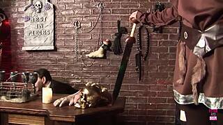 brunette fuck doll in indian cosplay gets bent over fucked deepthroat doggystyle at bdsm shop