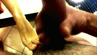 mistress kicks balls hard then feet handjob to cum