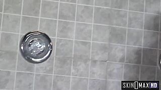 asa akira and curvy brunette babe lesbian shower sex licking