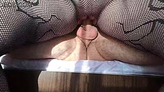 Girlfriend rides cock reverse cowgirl in fishnets wet?
