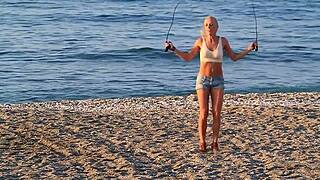 softly bouncing breasts tease in bra non-nude