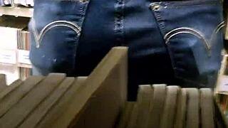 Spying on Brazilian college girl's huge ass in library