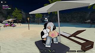 Cheating wife pounded on beach behind husband