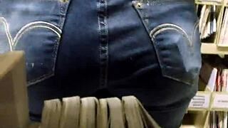 Spying on Brazilian college girl's huge ass in library