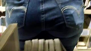 Spying on Brazilian college girl's huge ass in library