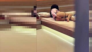 Horny Stepmom's Shaved Pussy Watched While She Rides Huge Cock