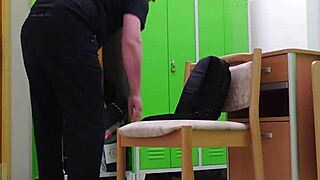 german office girl slips into sexy socks and heels for voyeur tease