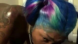 ebony babe rides big black cock sloppy after deepthroat workout