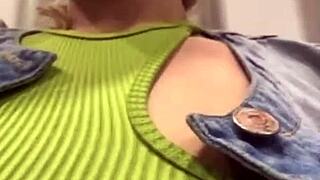 18yo Blonde BBW Fingers Big Tits to Orgasm in Public Fitting Room