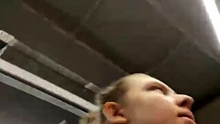 crazy teen fingers big tits ass in gym before public hardcore fuck