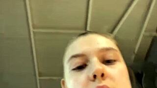 crazy teen fingers big tits ass in gym before public hardcore fuck