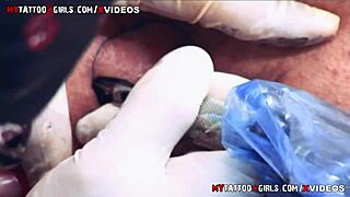 Amina Sky endures extreme asshole tattoo session close-up