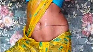 Wet Indian Saree Clings In Steamy Shower Bath