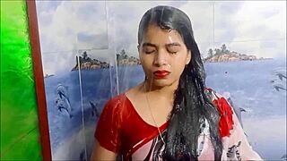 Wet Indian Saree Clings In Steamy Shower Bath
