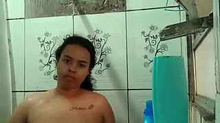 Latina Brunette Shows Off Wet Pussy in Steamy Bath