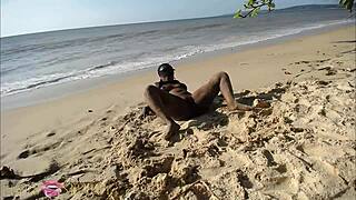 Elvie takes massive ebony cock deep in her big beach ass