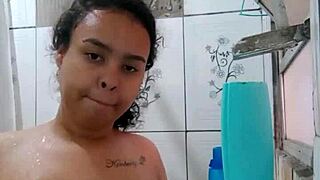 Latina Brunette Shows Off Wet Pussy in Steamy Bath