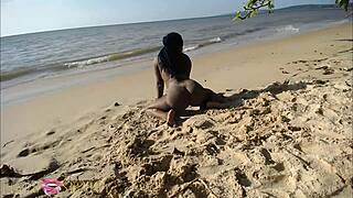 Elvie takes massive ebony cock deep in her big beach ass