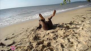 Elvie takes massive ebony cock deep in her big beach ass