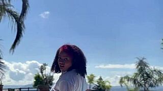 chubby ebony curves fart wildly poolside shaking her fat ass