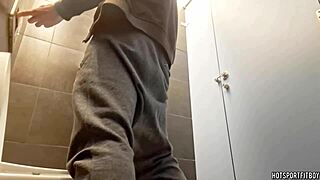 sexy muscle guy jerks monster cock in public bathroom 🚽💦