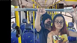 redhead student groped by stranger on public bus in miniskirt