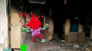 shaved tattooed big tits raven plays zombie attack game