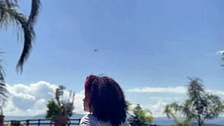 chubby ebony curves fart wildly poolside shaking her fat ass