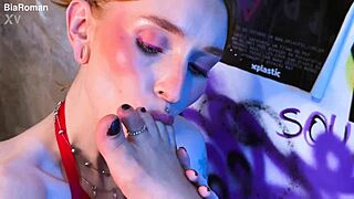 bia roman worships medusa's toes with hungry sucks and licks