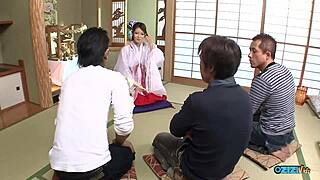 A girl tied up takes wild bangs and creampies from the group