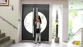 When housesitting turns dull brunette calls lesbian friend for fun playtime