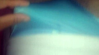 she rubs her wet pussy with blue satin panties moaning softly