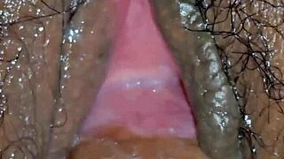 damn my latina wife's cumshot pussy looks so tight and dripping up close