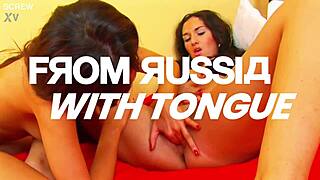two russian lesbians kiss and tongue wet pussies in bed