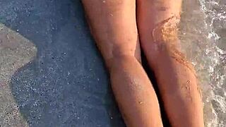 white bikini flashing on beach!