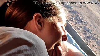 risky public teen 18+ pisses then blows boyfriend on camping trip