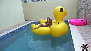 Maxine X, care to watch her squirt while fingering that wet pussy poolside?