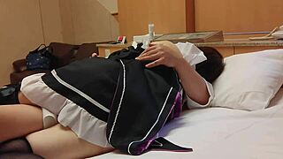 Horny maid Rem cosplay deepthroat creampie! japanese amateur pussy ride fishnets miniskirt uniform