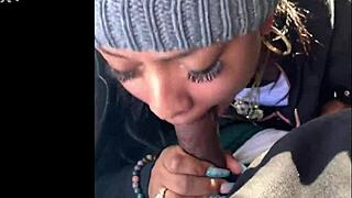 Ebony Snowboarder Chokes on Big Black Cock in Street Blowjob Action